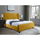 Eleganza Dailyn Upholstered Bed Frame Plush Velvet Fabric Double Yellow