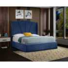 Eleganza Harley Upholstered Bed Frame Plush Velvet Fabric King Blue