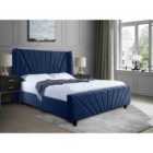 Eleganza Dailyn Upholstered Bed Frame Plush Velvet Fabric Small Double Blue