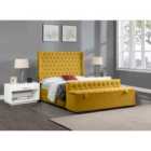 Eleganza Devlet Upholstered Bed Frame Plush Velvet Fabric Small Double Yellow
