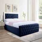 Eleganza Royale Mirror Upholstered Bed Frame Plush Velvet Fabric King Blue