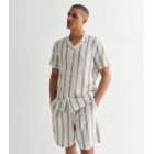 White Stripe Relaxed Fit Linen Blend Shorts
