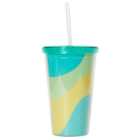 Bold Wave Teal Tumbler with Straw - Teal