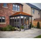 SOLid roof Full height Edwardian Conservatory Grey Frames with Rustic Terracotta Tiles