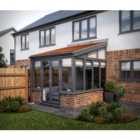 SOLid roof Lean to Conservatory Grey Frames Dwarf Wall with Rustic Terracotta Tiles