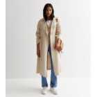 Stone Linen-Look Belted Trench Coat