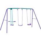 Outsunny Green Metal 2 Swings and Seesaw Play Set