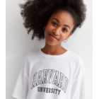 Girls White Cotton Harvard Logo Long Oversized T-Shirt