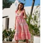 South Beach Pink Jacquard Tie Strap Midi Beach Dress