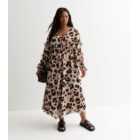 Curves Brown Leopard Print Frill Smock Midi Dress