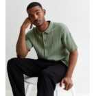 Light Green Ribbed Knit Button Front Relaxed Fit Shirt