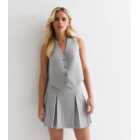 Petite Grey Marl Pinstripe Pleated Mini Skirt