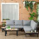 Outsunny 4 Seater Dark Grey Aluminium Garden L Shape Sofa Set