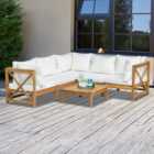 Outsunny 4 Seater Cream White Acacia Wood Garden Sofa Set