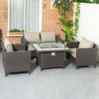 Outsunny 4 Seater Deep Brown Rattan Patio Furniture Set with Gas Fire Pit Table