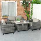 Outsunny 4 Seater Grey Rattan Patio Furniture Set with Gas Fire Pit Table