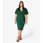 Apricot Curves Green Floral Ruched Midi Dress