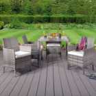 Brooklyn 4 Seater Rattan Square Dining Garden Set Grey with Cover