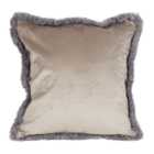 Axton Velvet Fringed Cushion - Stone