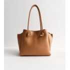 Tan Leather Look Knot-Strap Tote Bag 
