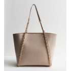 Light Brown Leather-Look Chain Tote Bag