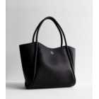 Black Leather-Look Rolled Seam Tote Bag
