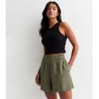 Petite Khaki Linen-Blend Shorts