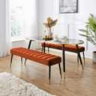 Sylvia Oval Dining Table with Sylvia Burnt Orange Velvet Dining Benches