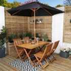 Samuel Alexander Wooden 4 Seater Folding Rectangular Garden Dining Set with Black Parasol