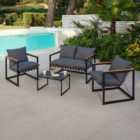 Home Detail Marbella 4 Seater Black Lounge Set with Dark Grey Cushions