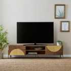 Zaneta Extra Wide TV Unit for TVs up to 80", Mango Wood and Brass