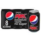 Pepsi Max No Sugar Cola Cans, 8x330ml