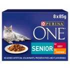 PURINA ONE Senior 7+ Mini Fillets Chicken and Beef Wet Cat Food, 8x85g