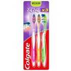 Colgate Zig Zag Medium Toothbrushes, 3s