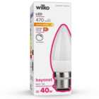Wilko 1 pack Bayonet B22/BC LED 470 Lumens Dimmable Opal Candle Light Bulb