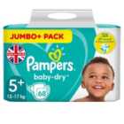 Pampers Baby-Dry Nappies, Size 5+ (12-17kg) Jumbo+ Pack 68 per pack