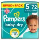 Pampers Baby-Dry Nappies, Size 5 (11-16kg) Jumbo+ Pack 72 per pack