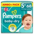 Pampers Baby-Dry Size 5+, 68 Nappies, 12kg-17kg, Jumbo+ Pack 68 per pack