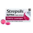 Strepsils Extra Medicated Sore Throat Lozenges Triple Action Cherry 24 per pack