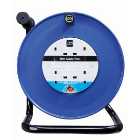 Masterplug 13A 4 Socket Blue Thermal Cut-Out Open Cable Reel - 50m
