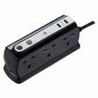 Masterplug 13A 6 Socket Back to Back Black Extension Lead with USB - 1m