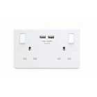 BG 13 Amp White Moulded Slimline Double Switched Power Socket with USB Charging - 2 x USB Sockets (3.1A)