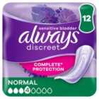 Always Discreet Incontinence Pads Normal for Sensitive Bladder 12 pack 12 per pack