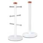 Tower Linear Kitchen Roll Holder and Mug Tree - Rose Gold/White