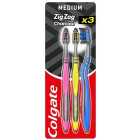 Colgate ZigZag Black Medium Toothbrush 3 per pack