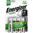 Energizer Universal AA 4 Pack 1300mAh Rechargeable Batteries