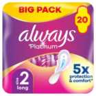 Always Platinum Long Plus (Size 2) Sanitary Towels Wings 20 pads 20 per pack