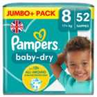 Pampers Baby-Dry Size 8, 52 Nappies, 17kg+, Jumbo+ Pack 52 per pack