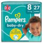Pampers Baby-Dry Size 8, 27 Nappies, 17kg+, Essential Pack 27 per pack