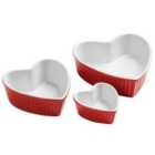 Premier Housewares Amour Set of 3 Heart Shape Stoneware Dishes - Red